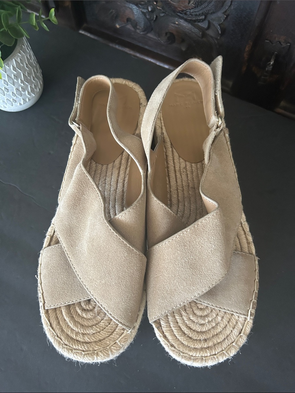 Marc Fisher Beige Suede Espadrille Platform Sandals - Picture 4 of 16